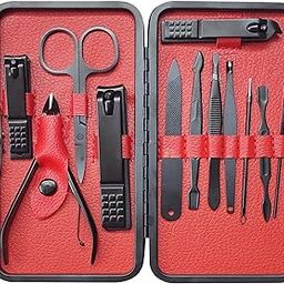AGARO MS2112 Manicure Set,Nail Clippers, Stainless Steel Nail Scissors Grooming Kit with Peeling Knife, Nail Cleaning Knife, Acne needle, Blackhead Tool Leather Travel Case-image-49