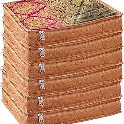 Saree covers for clothes with Zip, Sari Cover bags for saree storage, wardrobe Storage Organizer (Pack Of 6)-18