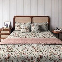 THE HAPPY POD Cotton Queen Size Double Dohar | All-Season Lightweight Dohar (80 GSM) - 2.28 m x 2.54 m (90 in x 100 in) | Floral - Coral | 100% Combed Cotton-image-56