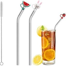 MAPPERZ Stainless Steel Straws and Silicone Caps, Safe and Easy to Clean (2 Bend Straw, 2 Cap, 1 Brush) Pack of 1-image-5