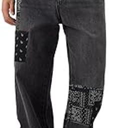 Denims: Bandana Patches Men and Boys Grey Straight Fit Cotton Jeans-image-51