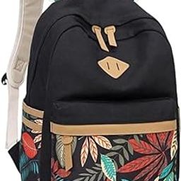 Women's Backpack Small Shoulder Bag, Girls Mini Bag Water Resistant Anti-theft Backpack Black Women's College Girls Backpack (Leaf Print)-image-39