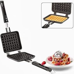 Heavy Duty Premium DIE-CAST Non-Electric ALMUNIUM Jumbo Size Nonstick Square Waffle Gas Toaster Crispy & Fluffy Waffle Pancake Maker French Egg Pancake Waffle Maker Mould for Gas Burner Grill Toaster-25
