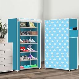 Furndaddy 6 Shelf Designer Foldable Collapsible Portable Wardrobe/Shoe Rack Storage Organizer Closet Almirah for Clothes, Kids Toys, Cupboard & Cloth Rack (Fabric, Metal)-image-99