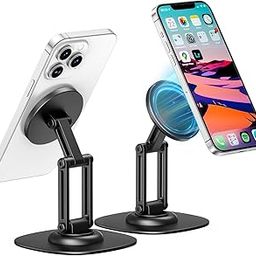 RIGGEAR Premium Magnetic Phone Stand for Desk, with 360° Rotating, Non-Slip Base, Foldable Metal Stand for Mobile/Tablet/iPad Compatible with MagSafe iPhones and Android Phones (NOT A Charger)-31