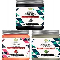 Haria Naturals Charcoal & Hibiscus & Bhringraj Powder(Pack Of 3) 300GM-image-1
