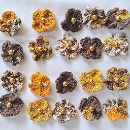 Crochet Flower Sew On Applique Patches | Small Crochet Flower | Pack of 20, Size : 3.5 cm | for Dresses, Sarees, Crafts Making, Sewing & Embroidery, DIY Art & Craft | Handicrafts by Zealza (Yellow 1)-4