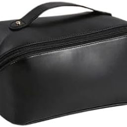 Large Capacity Travel Cosmetic Bag – Waterproof PU Leather Makeup Bag with Double-Layer Design and Easy Flat Opening | Multifunctional Portable Storage Organizer for Women (Black)-image-24
