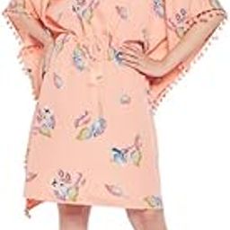 Clovia Women's Crepe Pretty Florals Short Kaftan in Peach-image-15