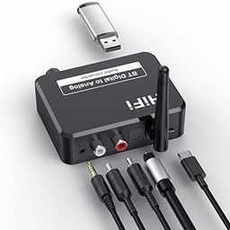Bluetooth 5.1 Digital Audio Receiver, DAC, Digital to Analog Converter 3.5mm Aux RCA L/R U-Disk High Fidelity Optical Stereo 2 in1 Wireless Adadper-21
