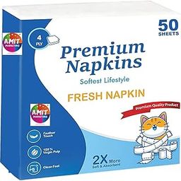 Amit Marketing Premium Tissue Paper Napkin, 4 Ply I Made of Virgin Pulp I Soft, Strong and Highly Absorbent I for Restaurant Home Office Party Wedding & Events I 40X40 cm I White I 50 Pulls - Set of 2-image-11