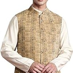 Men Velvet Ethnic Motifs Printed Sequinned Nehru Jacket - mandarin collar, Formal Wear-picture-1