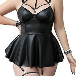 Sexy Lingerie for Women Naughty Leather Deep V Neck Teddy Babydoll Backless Mesh Lingerie Babydoll Sexy Nightwear with G String-image-60