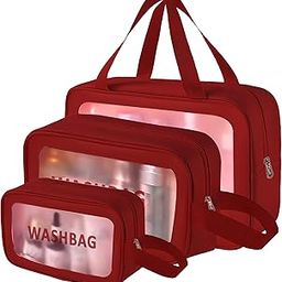 Kuber Industries Makeup Organizer Bag with Zip & Hand Strap | (3 Pouches Each) Travel Washbag Pouch for Men & Women | Skincare, Vanity Cosmetic & Toiletry Organiser Box | Maroon-16