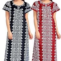 Women's Printed Half Sleeves Pure Cotton Full-Length Long Maxi Sleepwear Nightsuit/Nightdress Pack of 2-image-33