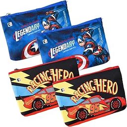 Pack of 4 Pencil Pouch | Square Stationary Pouch | Pen-Pencil Box for Kids | School Geometry Pouch | Pencil Utility Bag | Zipper Pencil Organizer | Royal Blue & Red-image-86