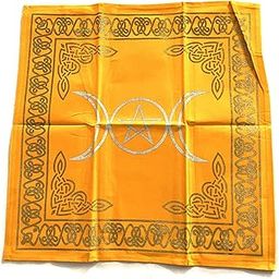 Shreyshti Altar/Tarot Cloth Velvet Triple Moon Pentacle, Yellow 18 inch x 18 inch for Tarot Reading, Wicca, Pagan, Magic, Wall Decor, Table Cloth-image-3