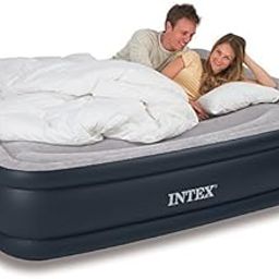 Intex Polyvinyl Chloride (Pvc) Deluxe Pillow Rest Raised Queen Airbed With Soft Flocked Top With Built-In Pillow And Electric Pump For Comfort (Height 16.75"), Queen (U.S. Standard), Black-28