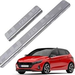 Door Sill/Foot Step Stainless Steel Plates | Scuff Plate for Hyu-ndai i20 All Models Car Door Foot Step Sill Plate, Non led 3mm Self-Adhesive (Set of 4 Pcs)-image-47