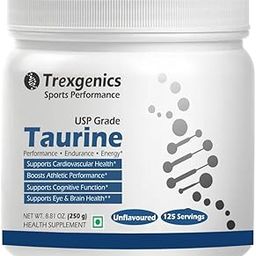 Trexgenics L-TAURINE Pure Powder USP Grade (125 Servings), Nervous System, Energy, Heart, Cardiovascular system, Brain, Eye Health Support (250 Gm)-image-36
