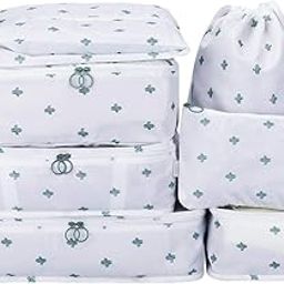 Styleys Polyester Packing Cubes Travel Organizer Lightweight Travel Organisers Garment Storage Bags With Shoe Bag (Set Of 7, White Cactus - S11003)-picture-29
