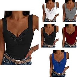 Ubervia Lace Sleeveless Singlet Elegant Stylish Skin-Friendly Polyester Comfortable for Daily Work Outdoor Activities (L) Black-image-64