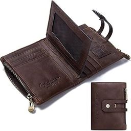Genuine Leather Wallet Bifold Double Zipper Coin Pocket Purse Travel Mens/Womens Short Clutch Wallet Vintage-image-19