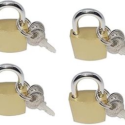 Hookcart 25 MM Small Brass Polished Padlock Lock and Key for Luggage Bag, Gold, Set of 4-15