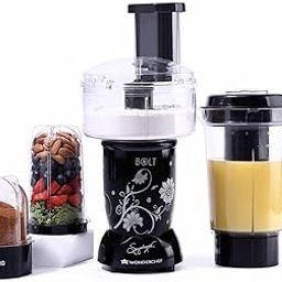 Wonderchef Nutri-blend BOLT Food Processor & Atta Kneader | 600W Powerful 100% Full Copper Motor | 22000 RPM Mixer grinder, Blender & Chopper | SS Blades | 4 unbreakable jars with Sipper lid | 2 Years warranty | Recipe book by Chef Sanjeev Kapoor | Black-0