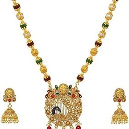 Traditional Indian Peacock Necklace Set with Jhumka Earrings for Women & Girls | Kundan Pearl Beaded Dori Necklace | Ethnic Wedding & Festive Jewelry-51