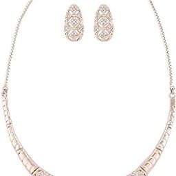 Rose Gold Cubic Zirconia Party Bling Necklace & Earring Set For Women-ZPFK15274-7