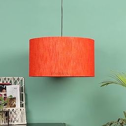 BTR CRAFTS Red Texture Color, Hanging Drum Lamp Shade, Decorative Light Lamp for Living Room, Home, Bedroom, Home Décor Lightning/Black Canopy (14" inches)-image-16