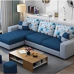 Casaliving Rolando 4 Seater Left Hand Side L Shape Sofa Set for Living Room with 2 Puffy - (Blue Grey Fabric) Premium Fabric Sofa Set for Living Room-image-68