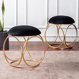 nestroots Ottoman Stool for Living Room - Set of 2 Metallic Stools for Bedroom Pouffes, Side Table | 18 Inch Height, Gray Ring Design | Stylish & Durable Footrest Stool for Home-image-52