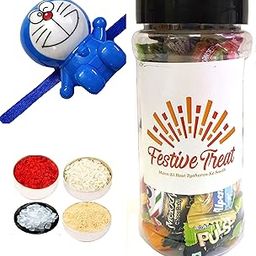 Doremon Rakhi with Sharpner for Kids, Candy Jar Gift, Personal Message & Roli Chandan Chawal Mishri Pack for Little Small Bhai Bhaiya Brother-image-32