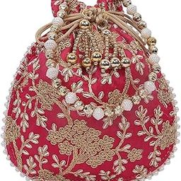 Kuber Industries Silk Embroidered Women Potli Bag (Pink) -CTKTC8812-42