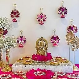 RR Crafts Velvet Handmade Wall Decor Lotus (06 Pcs- Pink) with Jhumki Style Hanging for Home Decor,Diwali Decor,Wedding and All Festival Decor | Lotus Hangings for Ganpati Decoration-15