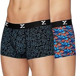 Men's Shuffle Micromodal Regular Fit Printed Antimicrobial Trunks with No Marks Waistband (Pack of 2)-30