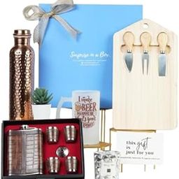 SURPRISE IN A BOX Gift Hamper for Bhabhi | Raksha Bandhan & Birthday Gift Box for Sister-in-Law – Kit with Cheese Board with Knives, Hip Flask, Candle Votive, Artificial Mini Desktop Plant & Rakhi-image-26