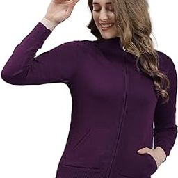 Women's Regular Fit Cardigan | Solid Pattern with Zipper Closure | Full Sleeve Cardigan for Women-image-53