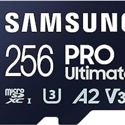 SAMSUNG PRO Ultimate microSD Memory Card + Adapter, 256GB microSDXC, Up to 200 MB/s, 4K UHD, UHS-I, Class 10, U3,V30, A2 for Action Camera, Drone, Gaming, Phones, Tablets, MB-MY256SA/WW-13
