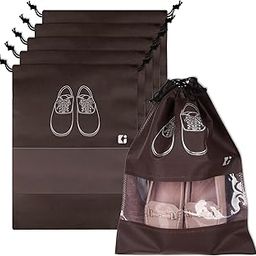 Heart Home Pack of 6 Shoe Bags Cotton Shoe Storage Bags | Storage Organizers Set | Shoes Cover with Transparent Window Coffee-image-20