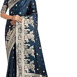 Women's Gorgeous Banarasi Designer Satin Silk Rich Zari Woven Pallu & Unsttiched Blouse Piece (14500_Color)-image-9