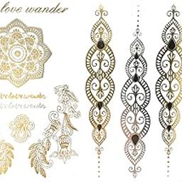 S.A.V.I 3D Temporary Tattoo Golden And Silver Metallic Sticker Feathers Design Size 21x15CM - 1PC. (91)-image-11