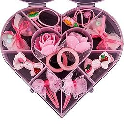 STAR WORK - Baby Girls Hair Clips, Bows Barrettes Grosgrain Ribbon Elastic Clip Hair Accessories for Toddlers Gifts Box (10 PCS PINK HEART)-image-24