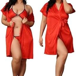 Honeymoon Nighty Wedding Dress, Valentine's Day Special Moments Dress for Girls Bridal and Women for Their Special Moments with Their Partners and Enjoying Their Lovely Night Red-image-91
