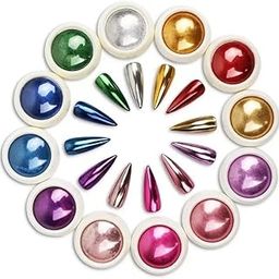 TWIREY Chrome Nail Powder Set - 12 Colors Metallic Holographic Chrome Nail Powder for Gel Nails Manicure Nail Art-45