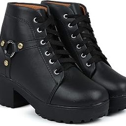 Woomen s Boots Shoes High Neck Fashion Casual Boot High Ankle Heel for Girls Boot (Size UK6, Black)-image-80