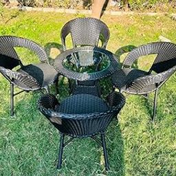 Alisha Craft D-12 Chairs Table Set 4+1 Wicker Patio Furniture Sets 4 Chair and 1 Table with Cushions for Garden Balcony Bedroom Powder Coated Frame Uv Protected Wicker AC_12 bleck-image-21