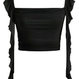 Solid Square Neck Ruffle Trim Sleeveless Crop Top for Women-image-38